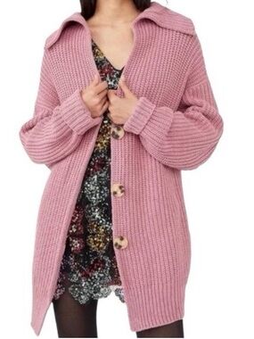 Free People Swim Too Deep Mauve Pink Chunky Oversized Cardigan Sweater Jacket M